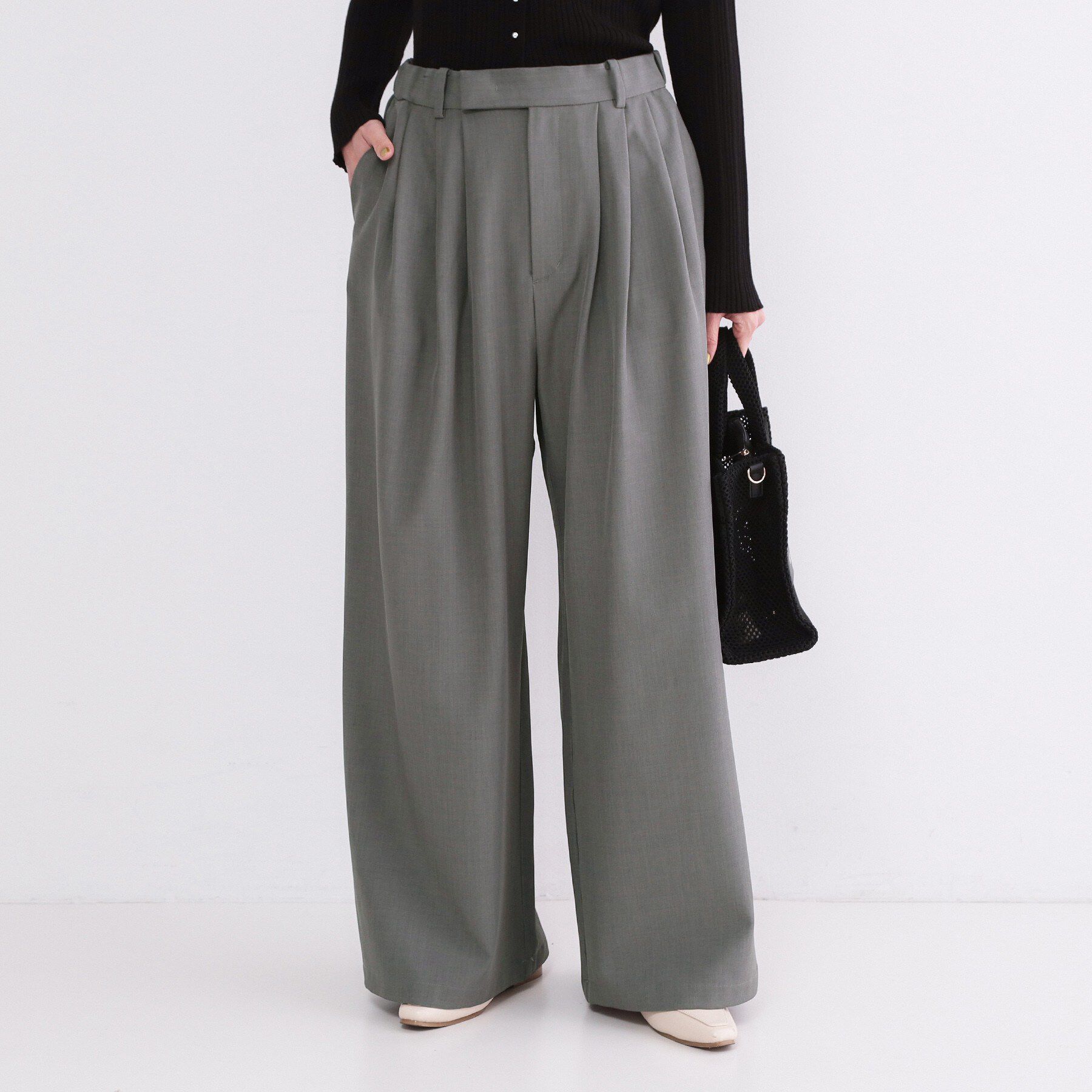 OPAQUE.CLIP「美脚ストレッチ イージータックワイドパンツ【洗濯機OK】」|その他|チャコールグレー(0