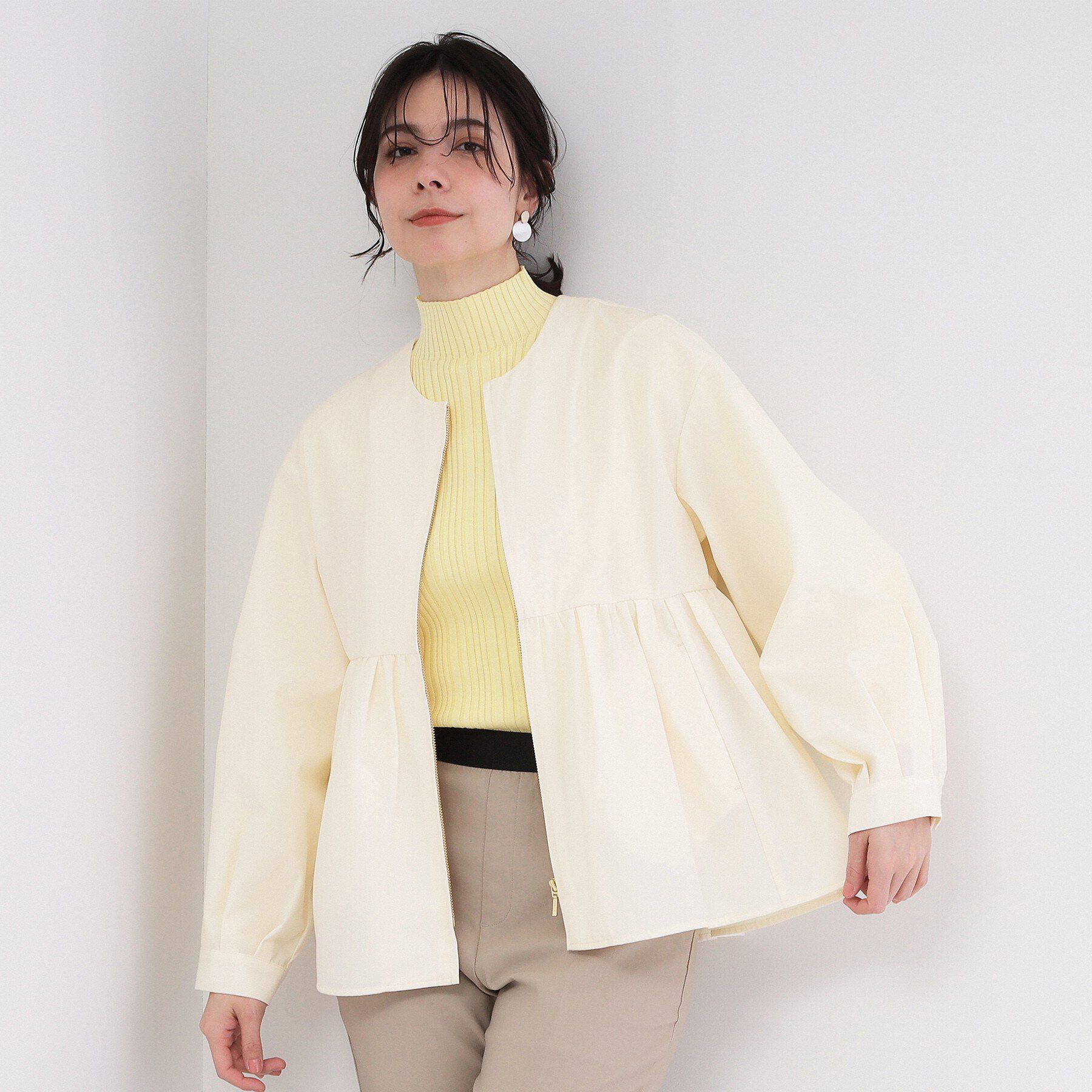 OPAQUE.CLIP「撥水ノーカラーペプラムブルゾン【洗濯機OK/抗ピル】」|ブルゾン・スタジャン|