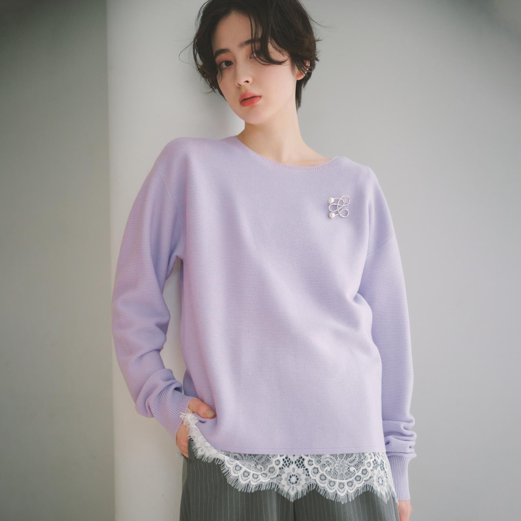 THE SHOP TK「【S-XLサイズ/選べる6色】どこから見ても美しい ガーターニット/蓄熱/洗濯機OK」|ニット・セーター|ラベンダー(080)