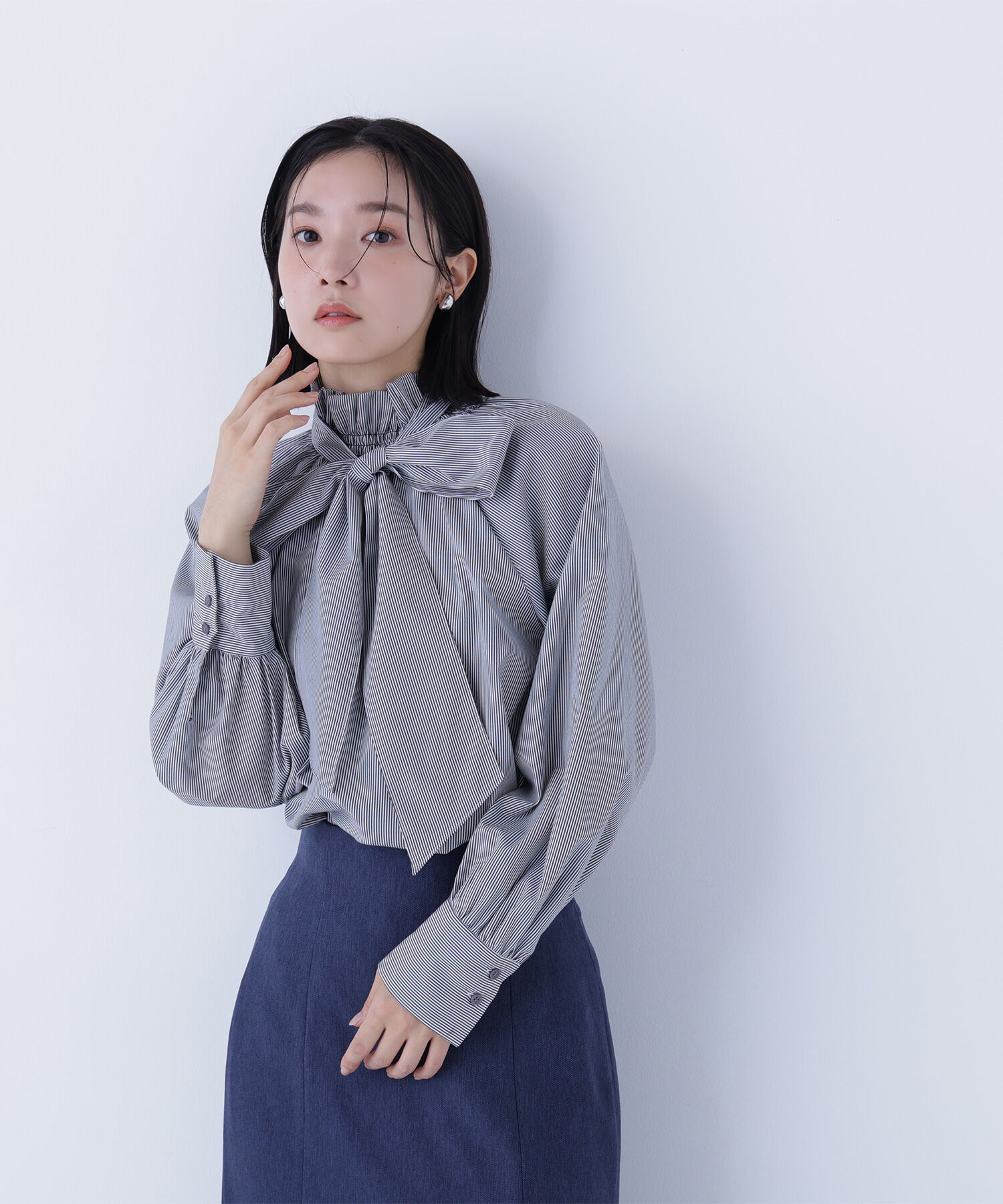  「ハイネックリボンボウブラウス」|シャツ・ブラウス|