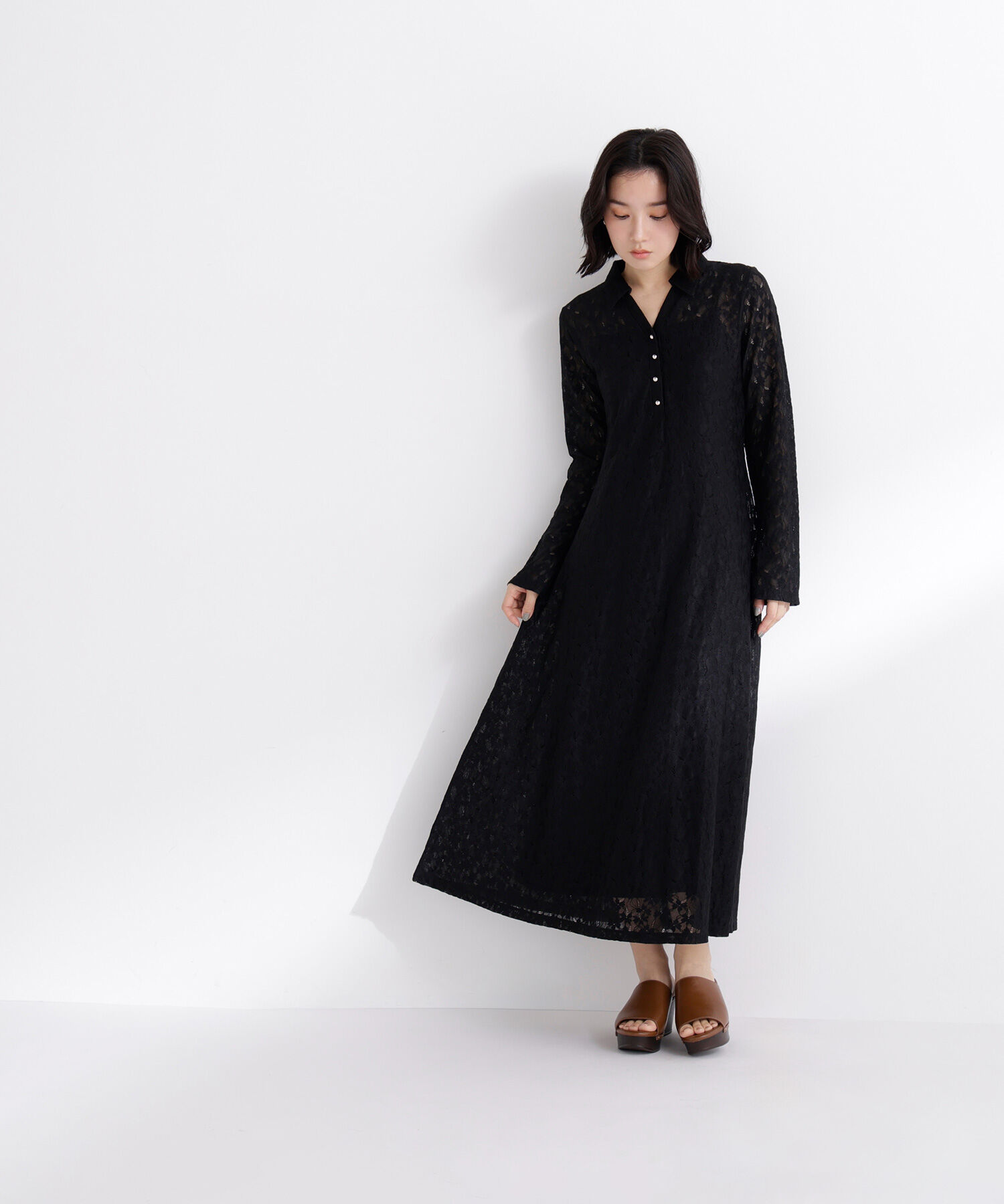  「レーススキッパーシャツワンピース」|ワンピース|