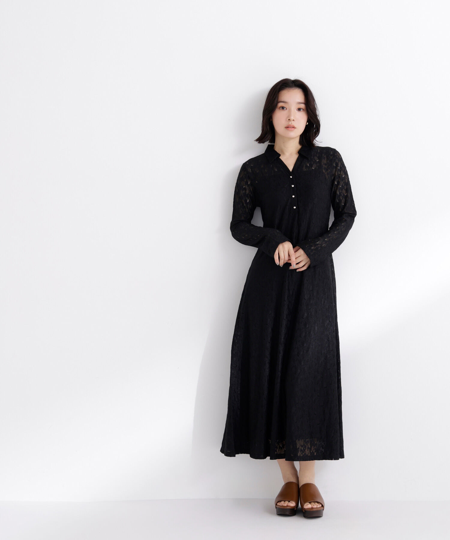  「レーススキッパーシャツワンピース」|ワンピース|