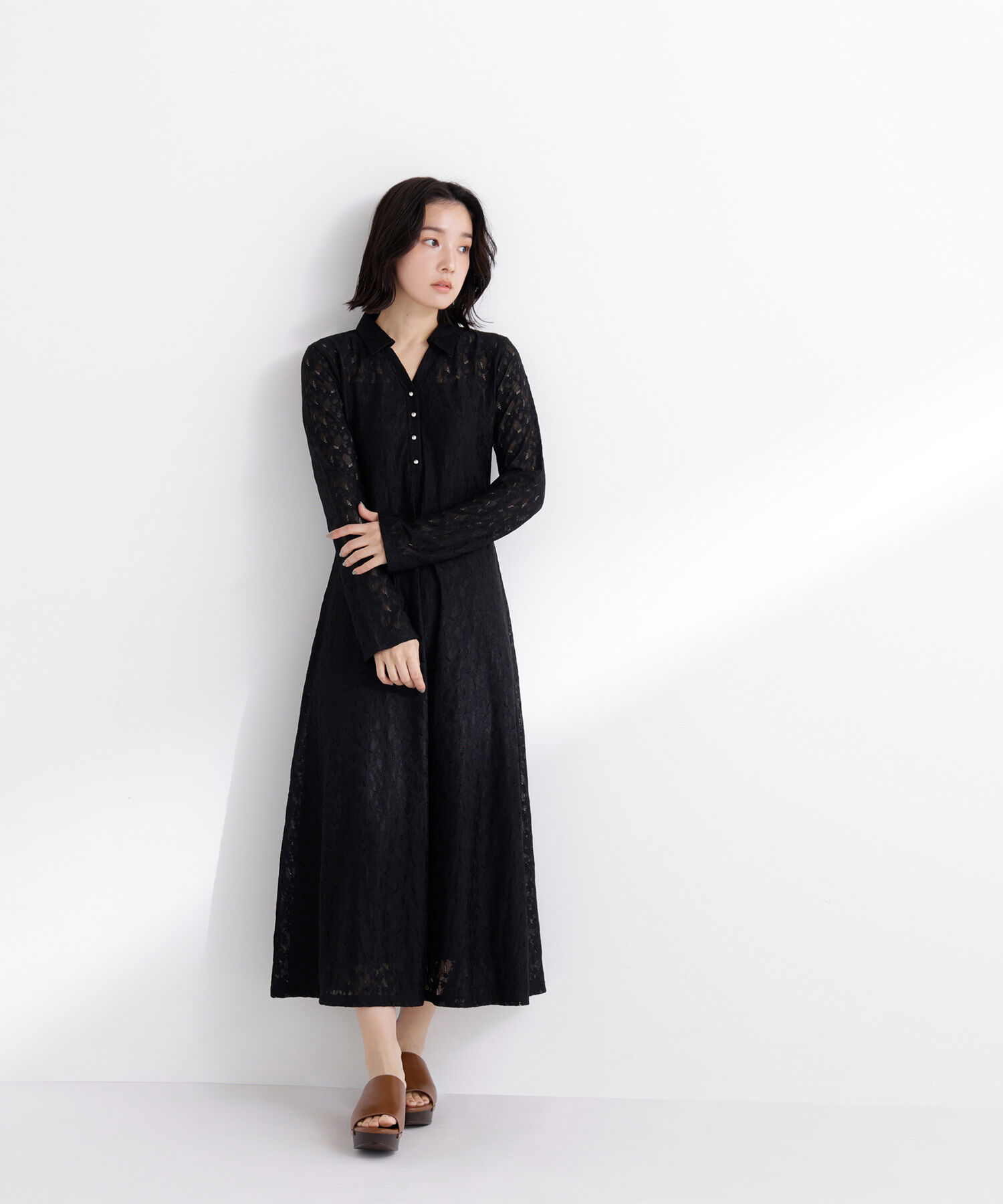  「レーススキッパーシャツワンピース」|ワンピース|
