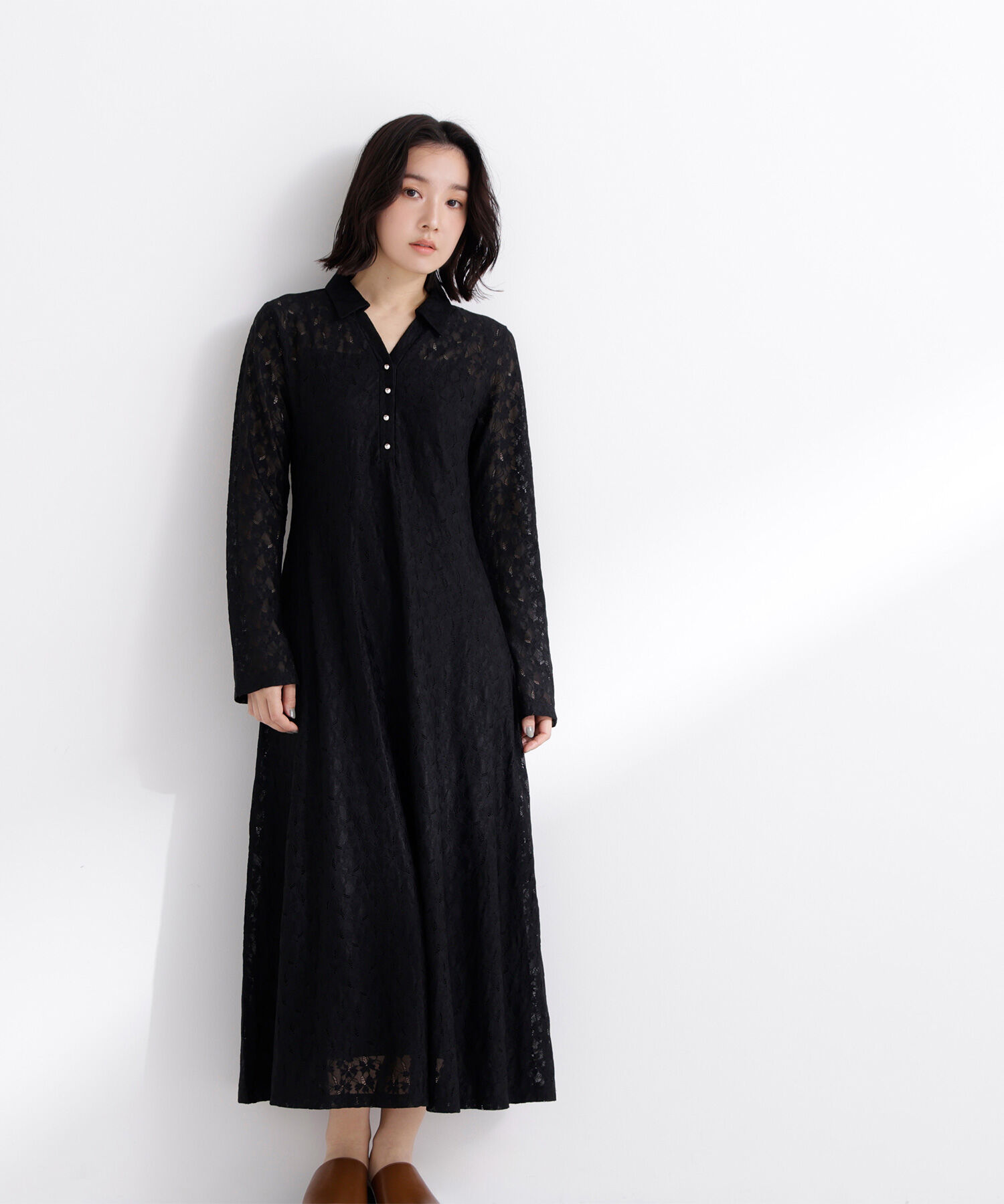  「レーススキッパーシャツワンピース」|ワンピース|