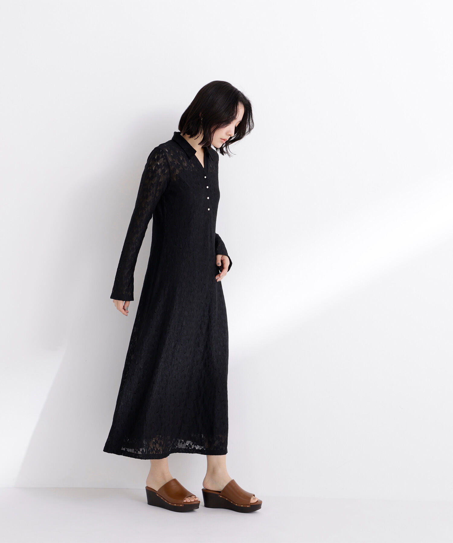  「レーススキッパーシャツワンピース」|ワンピース|