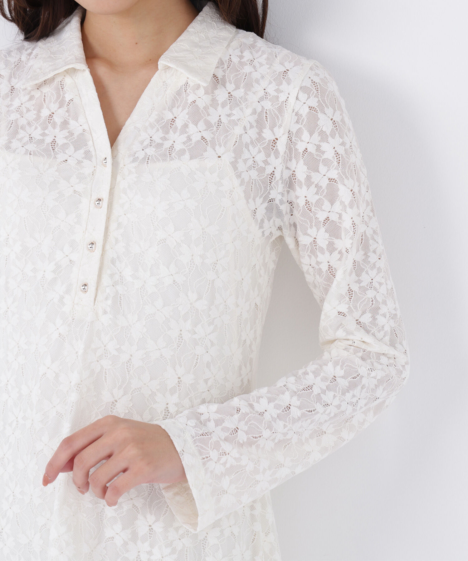  「レーススキッパーシャツワンピース」|ワンピース|