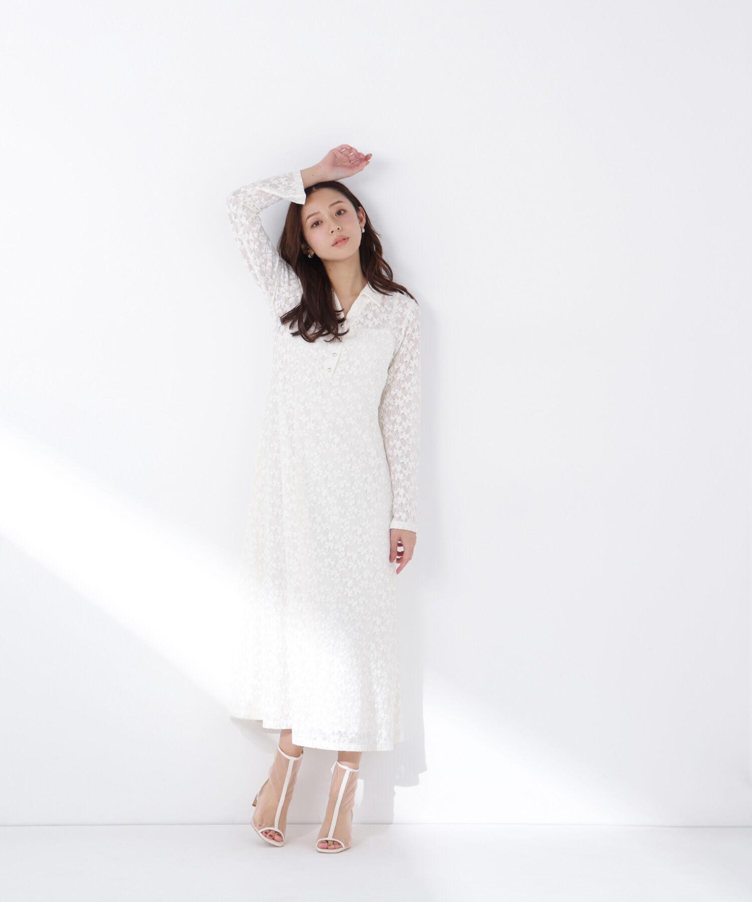  「レーススキッパーシャツワンピース」|ワンピース|