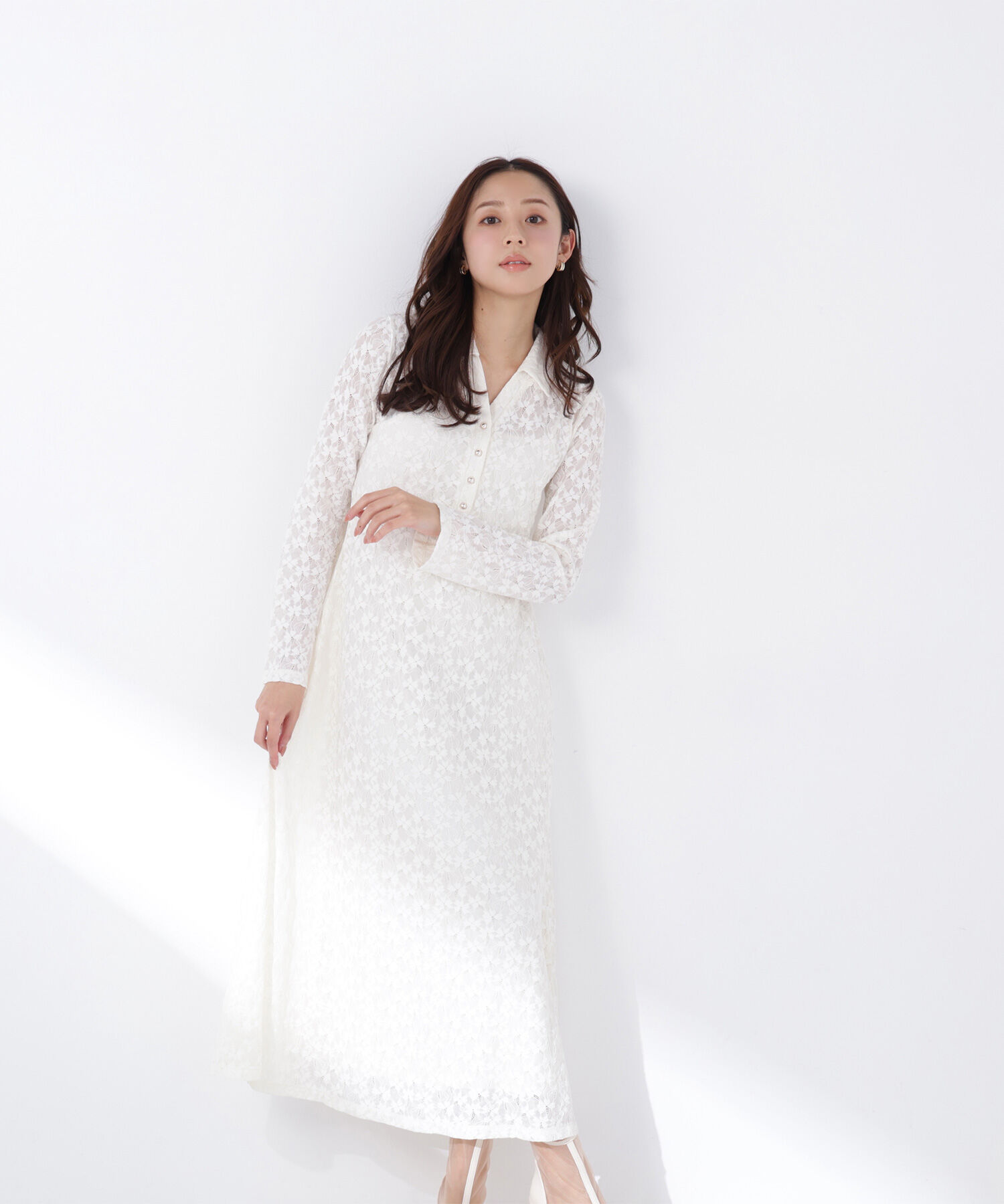  「レーススキッパーシャツワンピース」|ワンピース|