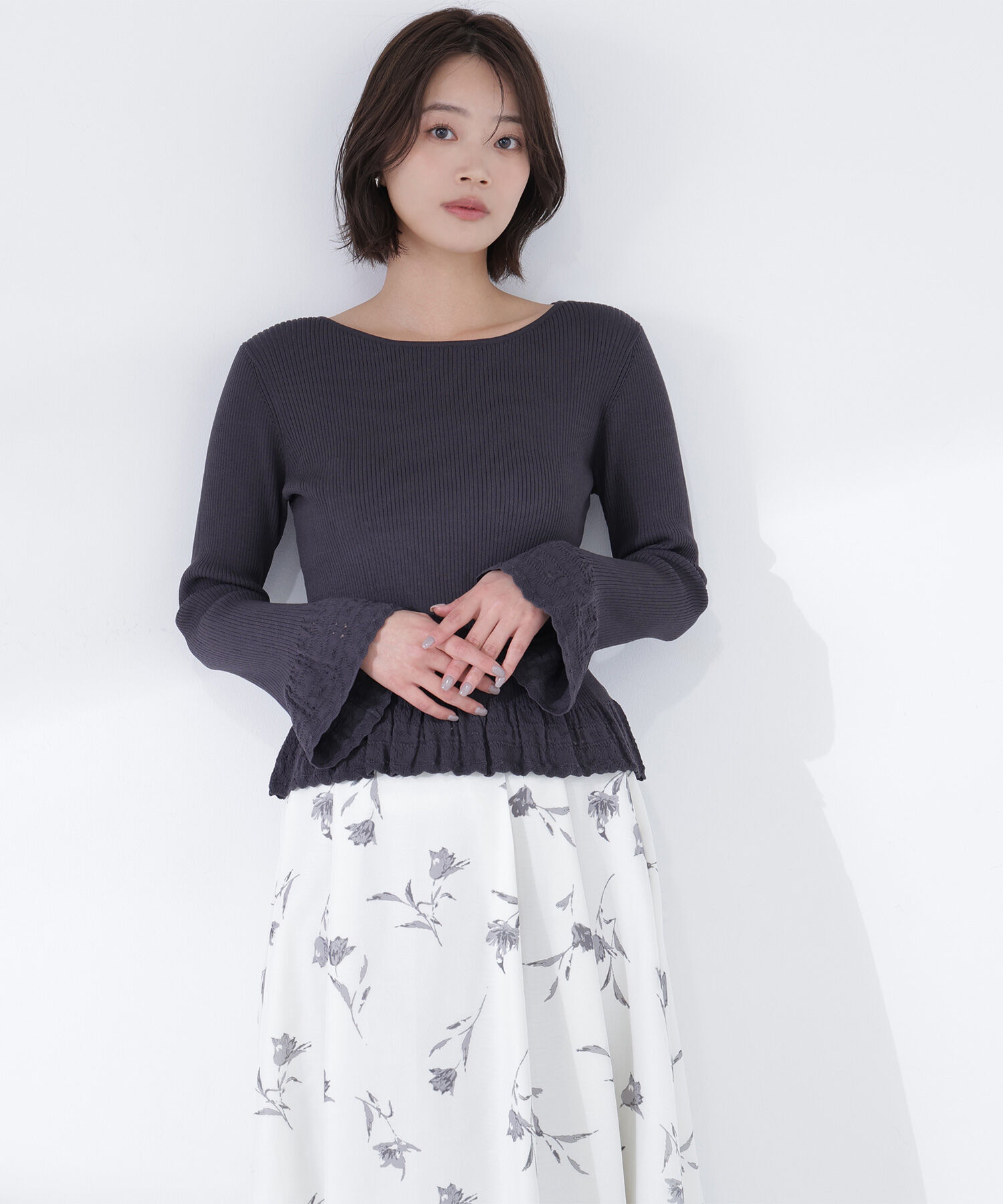  「柄編みフレアスリーブニット」|ニット・セーター|