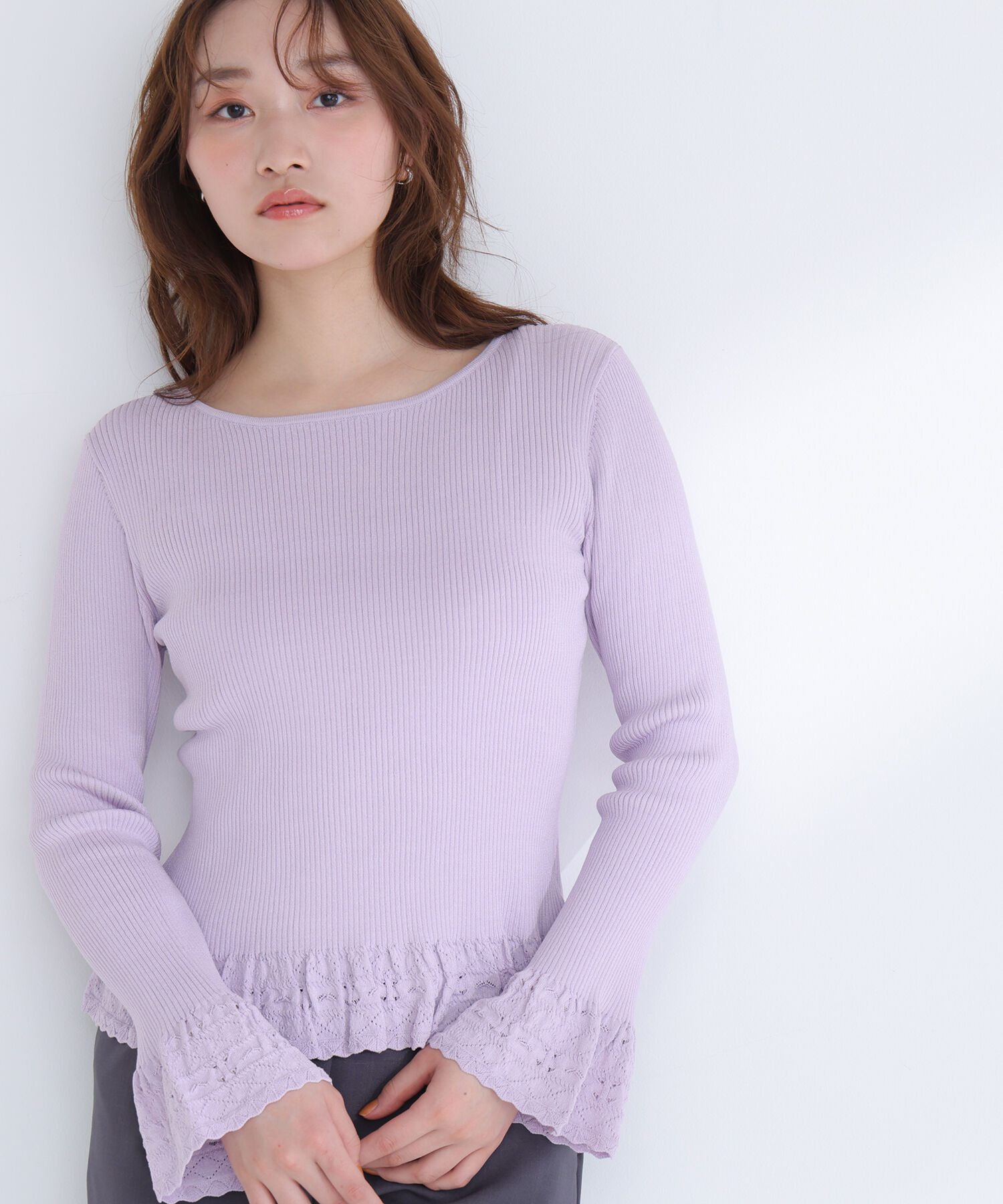  「柄編みフレアスリーブニット」|ニット・セーター|