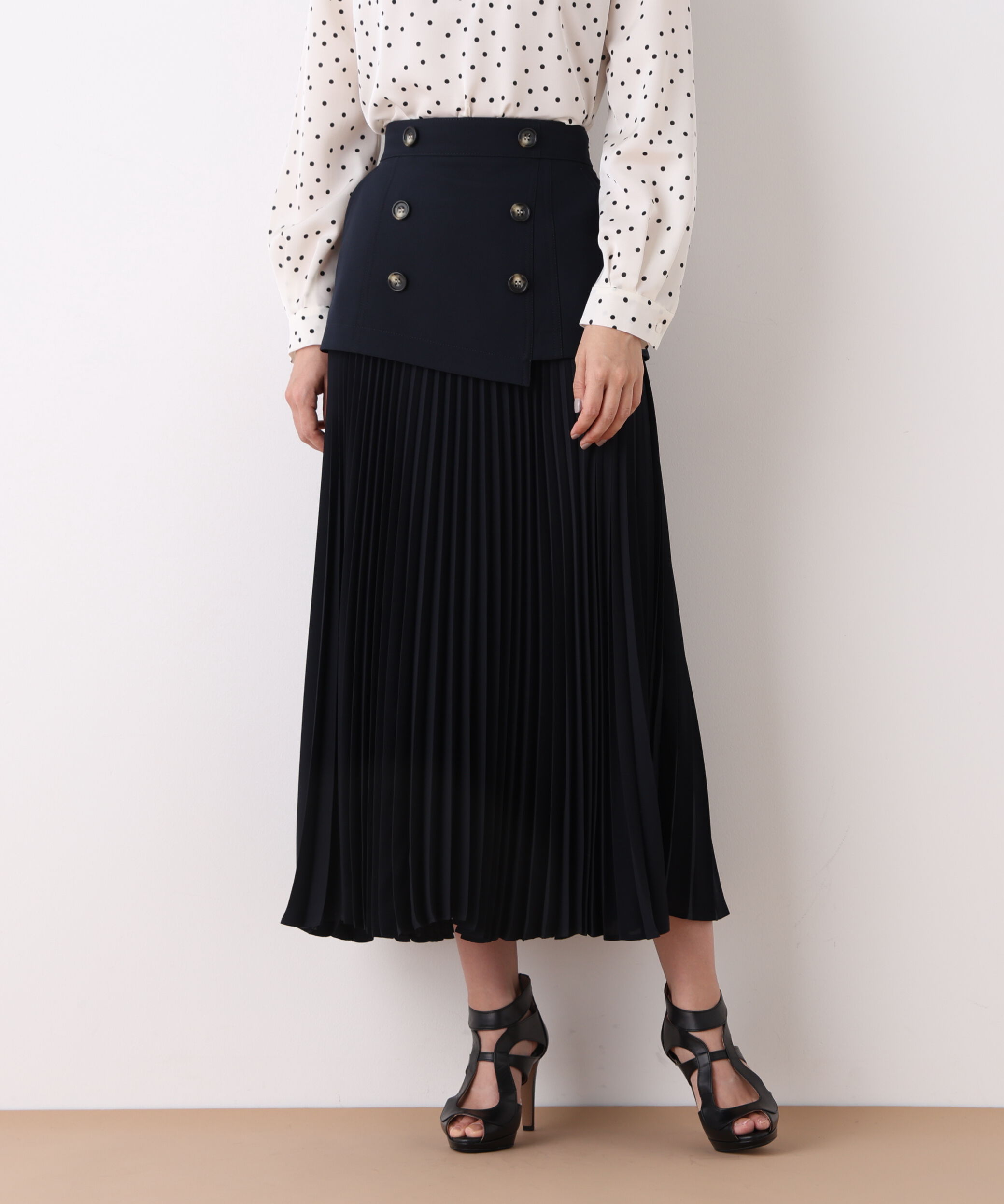  「ソフトオックスプリーツスカート」|スカート|ネイビー