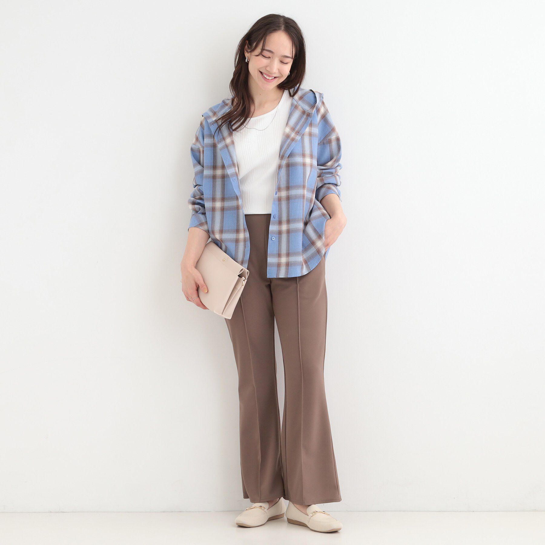 SHOO･LA･RUE「【洗濯機可/S-LL】涼しげで軽やかな フードチェックシャツ」|シャツ・ブラウス|