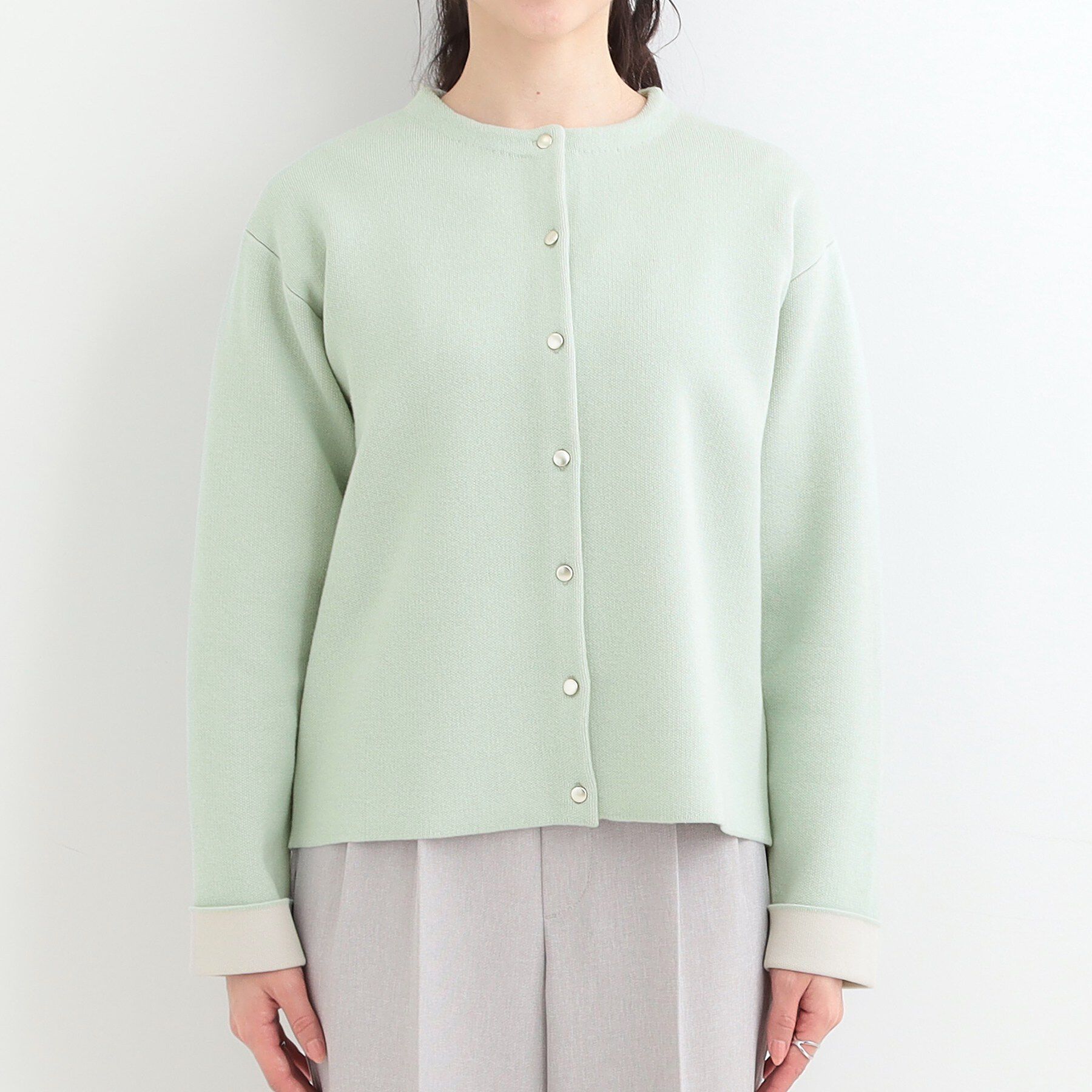 SHOO･LA･RUE「【洗濯機可/S-LL】品良くきまる ダブルフェイス 配色カーディガン」|カーディガン|