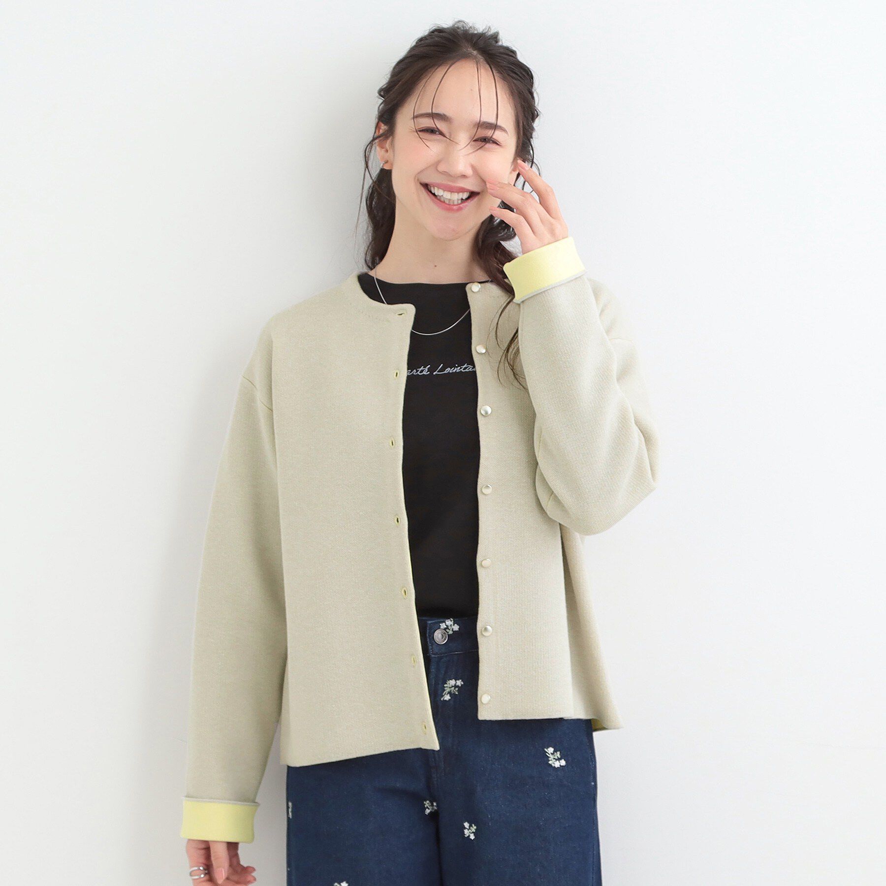 SHOO･LA･RUE「【洗濯機可/S-LL】品良くきまる ダブルフェイス 配色カーディガン」|カーディガン|