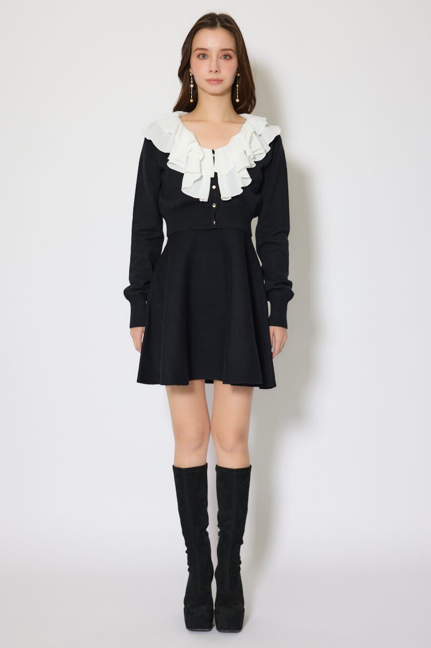 rienda「フリルカラーニットカーディガンセットワンピース」|ワンピース|