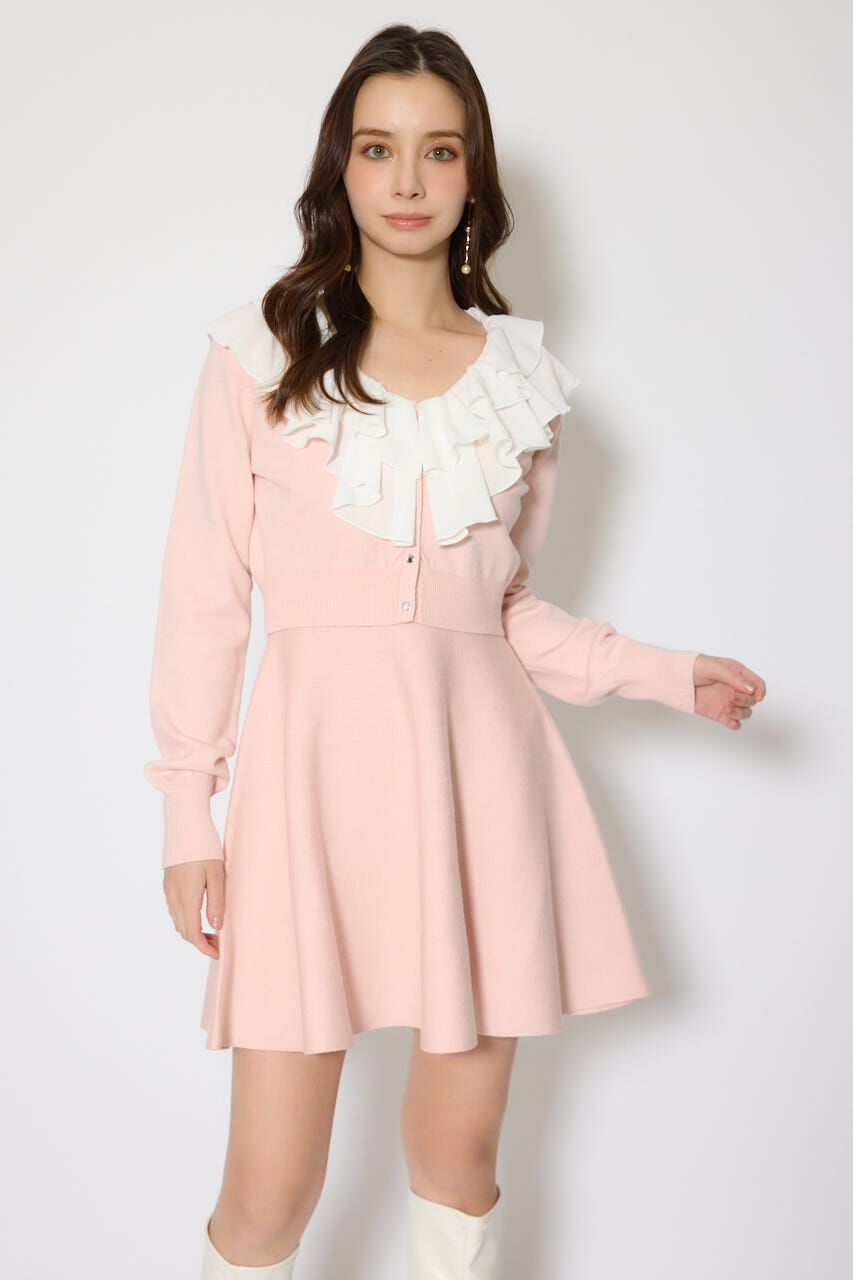 rienda「フリルカラーニットカーディガンセットワンピース」|ワンピース|