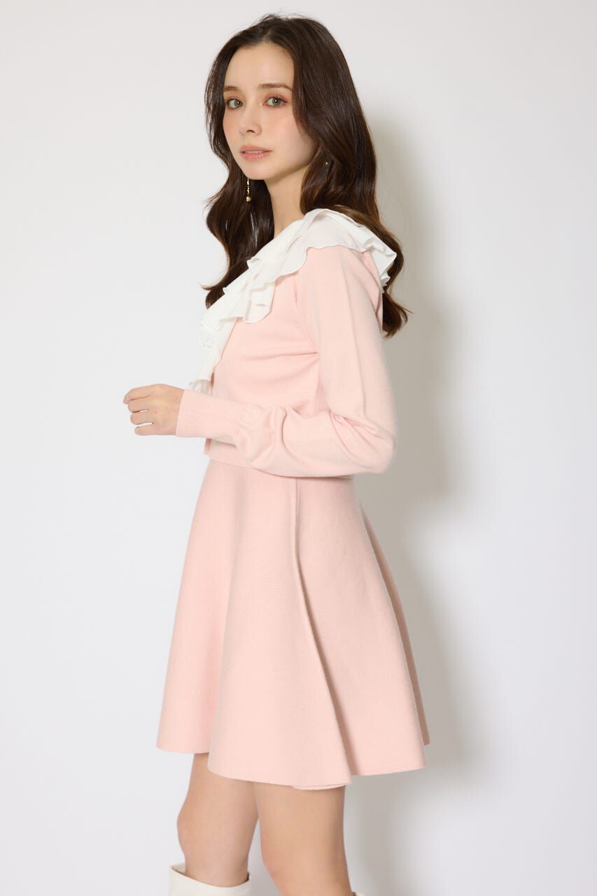 rienda「フリルカラーニットカーディガンセットワンピース」|ワンピース|