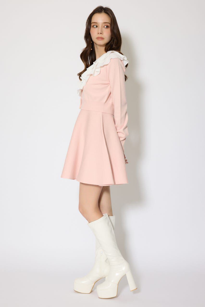 rienda「フリルカラーニットカーディガンセットワンピース」|ワンピース|