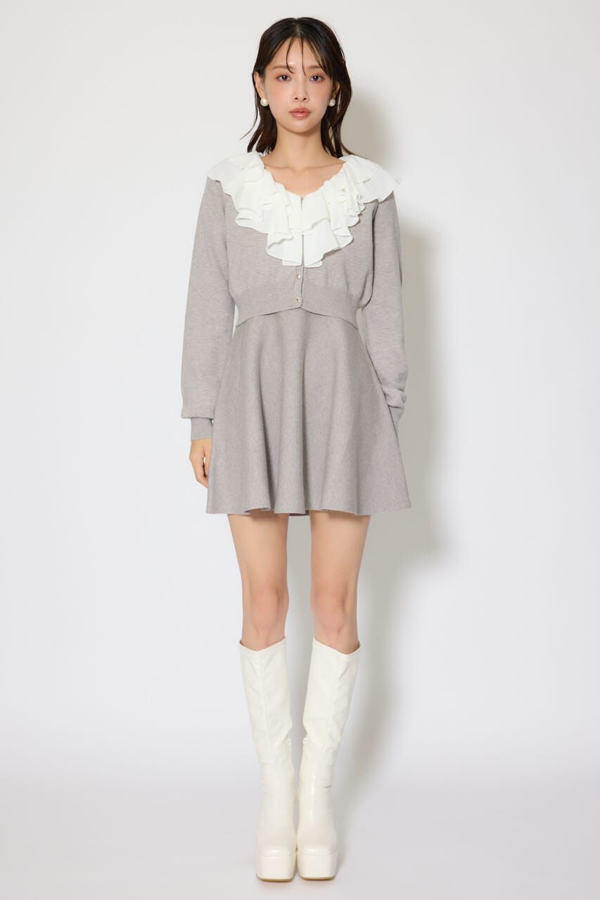 rienda「フリルカラーニットカーディガンセットワンピース」|ワンピース|