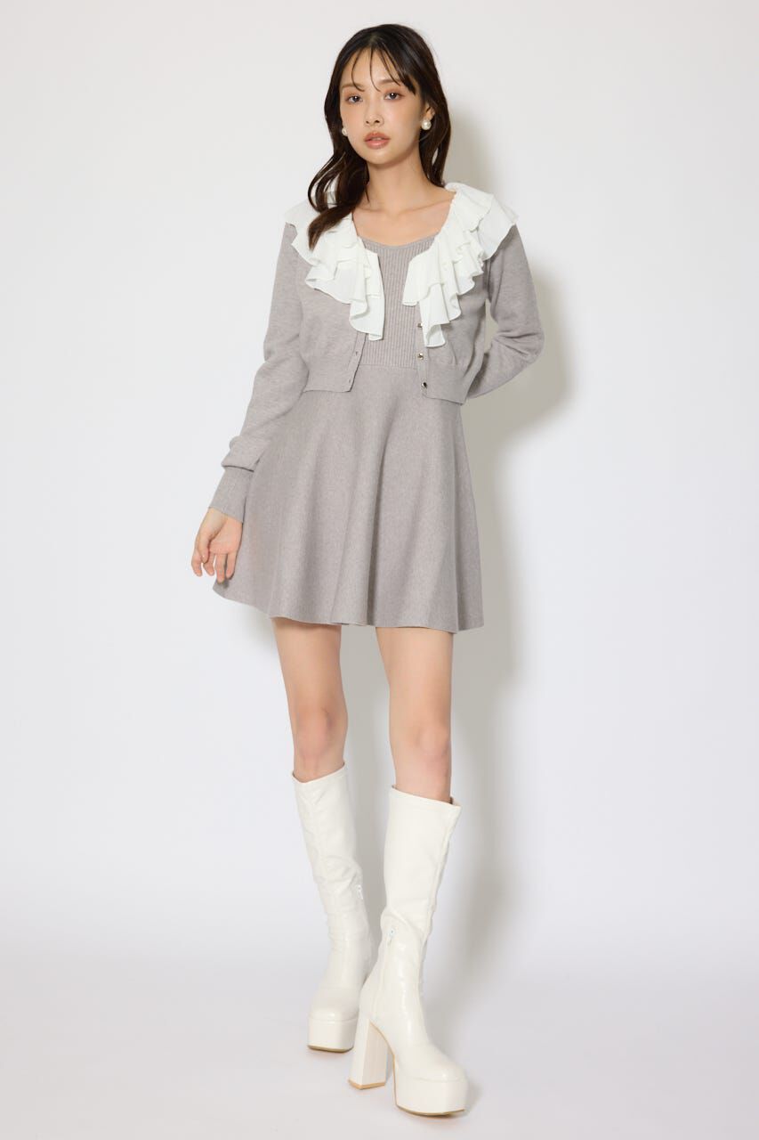 rienda「フリルカラーニットカーディガンセットワンピース」|ワンピース|