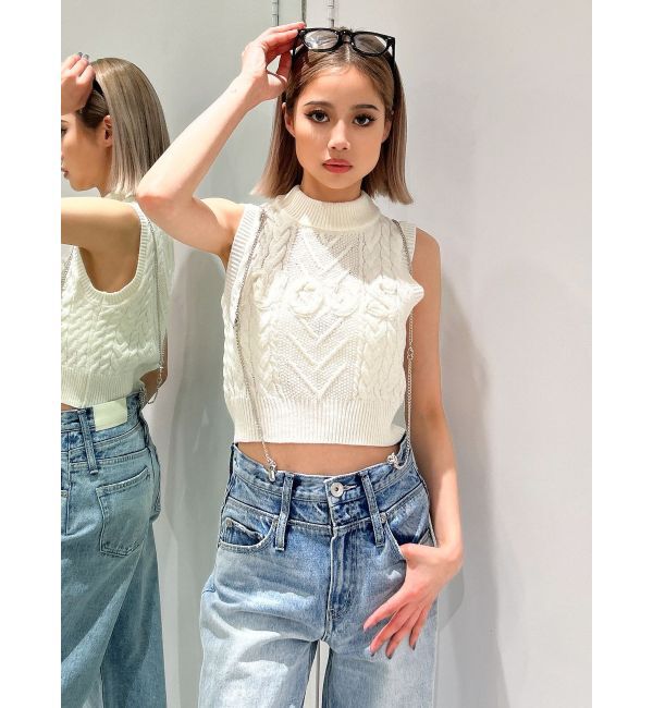 GYDA「NOUSノースリケーブルニットトップス」|ニット・セーター|