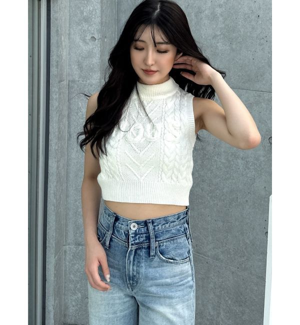 GYDA「NOUSノースリケーブルニットトップス」|ニット・セーター|
