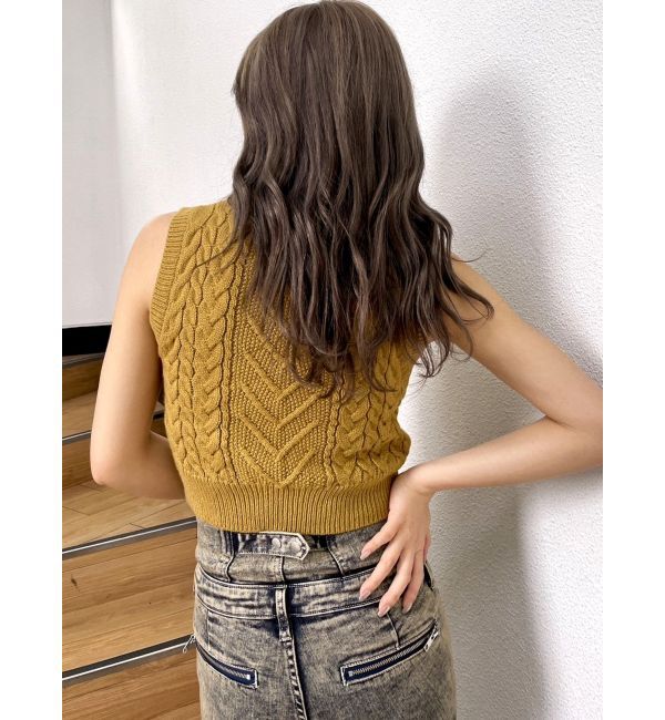 GYDA「NOUSノースリケーブルニットトップス」|ニット・セーター|