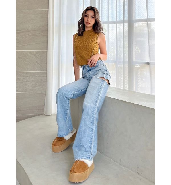 GYDA「NOUSノースリケーブルニットトップス」|ニット・セーター|