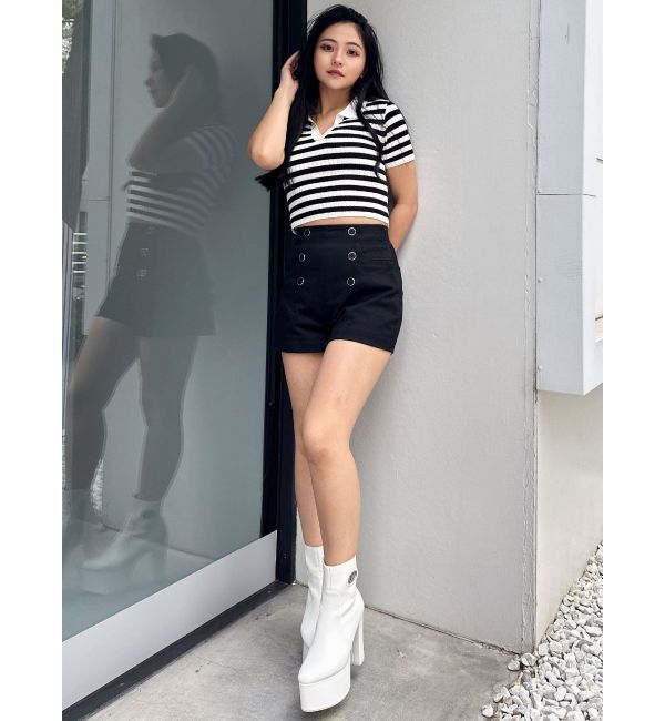 GYDA「BACK OPENハーフスリーブPOLOニットトップス」|ニット・セーター|