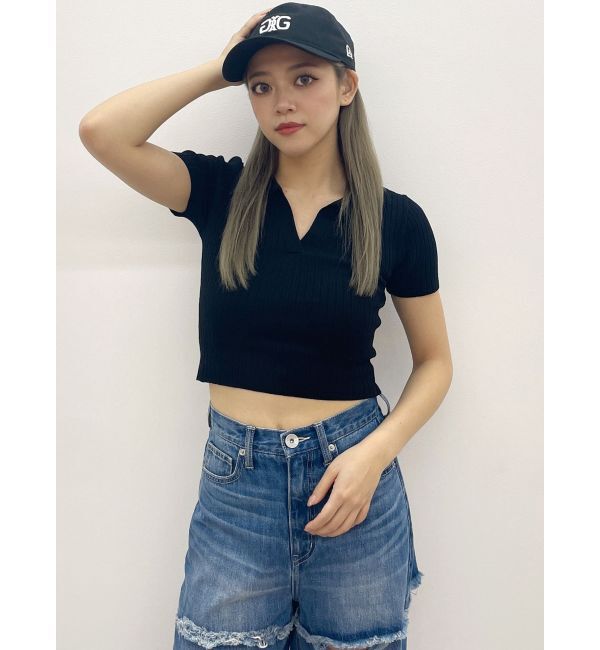 GYDA「BACK OPENハーフスリーブPOLOニットトップス」|ニット・セーター|
