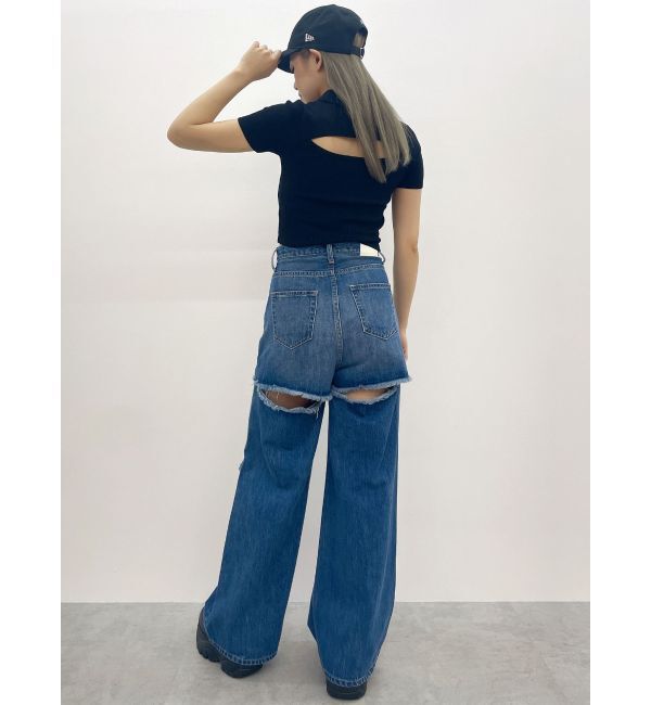 GYDA「BACK OPENハーフスリーブPOLOニットトップス」|ニット・セーター|