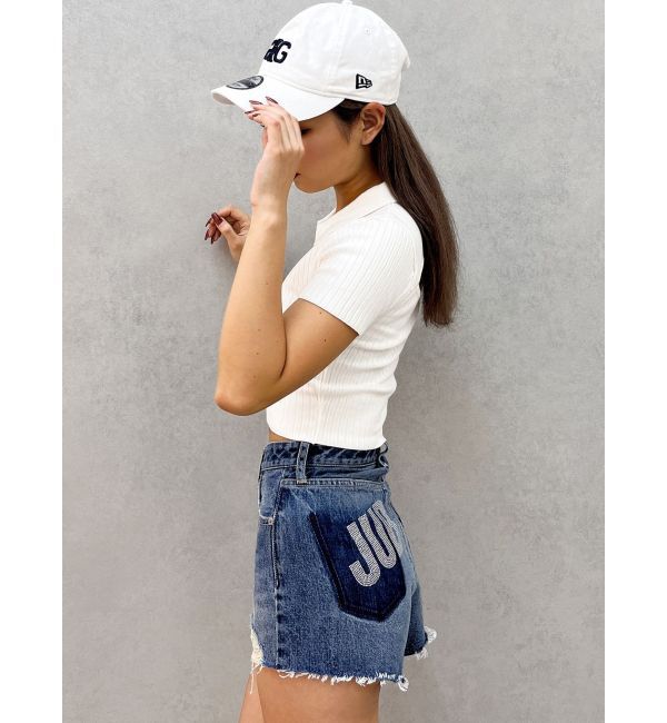 GYDA「BACK OPENハーフスリーブPOLOニットトップス」|ニット・セーター|