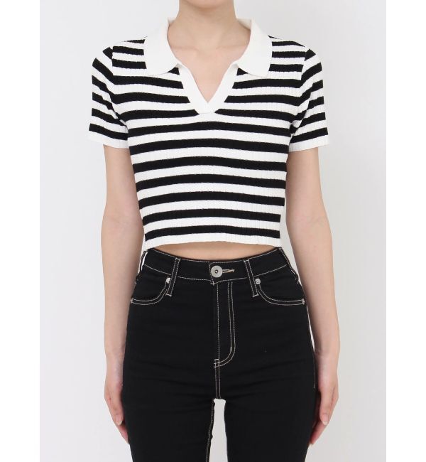 GYDA「BACK OPENハーフスリーブPOLOニットトップス」|ニット・セーター|