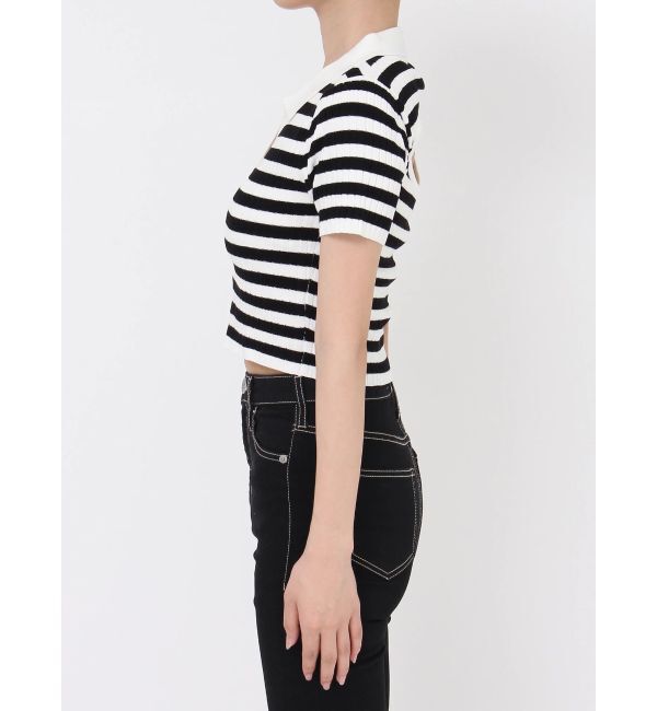 GYDA「BACK OPENハーフスリーブPOLOニットトップス」|ニット・セーター|