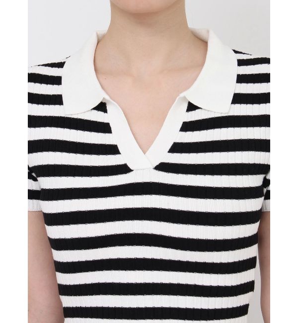 GYDA「BACK OPENハーフスリーブPOLOニットトップス」|ニット・セーター|