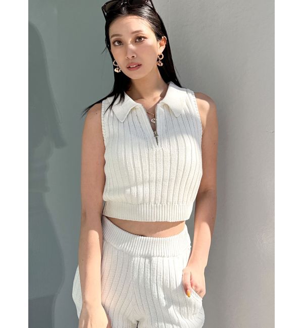 GYDA「ハーフZIPノースリブリーチポロニットトップス」|ニット・セーター|