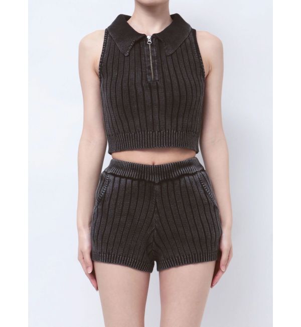 GYDA「ハーフZIPノースリブリーチポロニットトップス」|ニット・セーター|