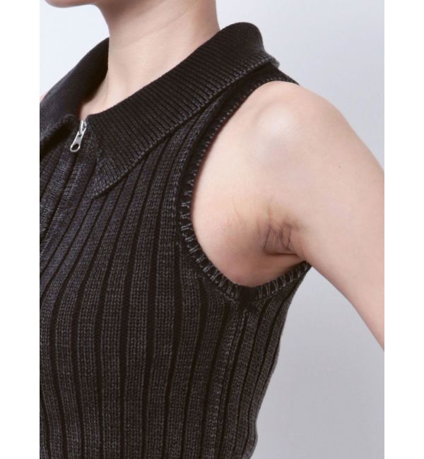 GYDA「ハーフZIPノースリブリーチポロニットトップス」|ニット・セーター|