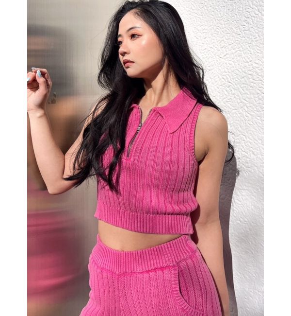 GYDA「ハーフZIPノースリブリーチポロニットトップス」|ニット・セーター|