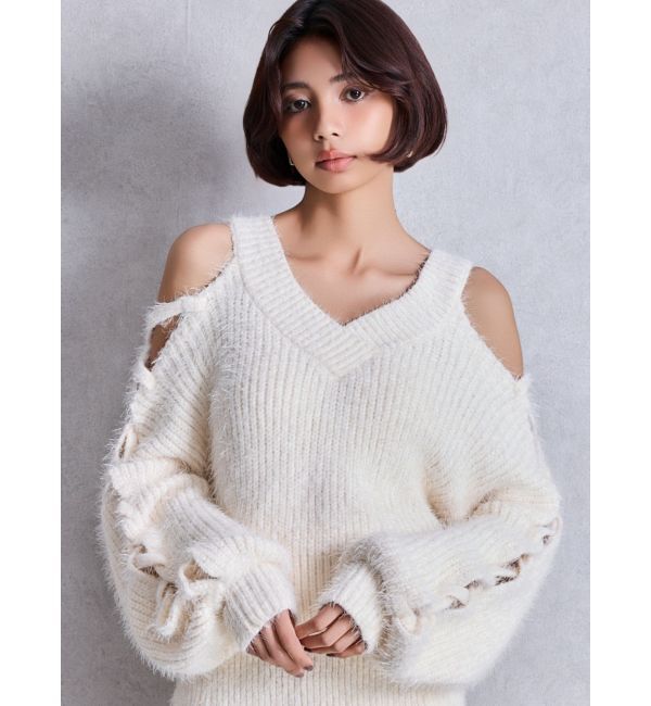 GYDA「レースアップシャギーニットトップス」|ニット・セーター|