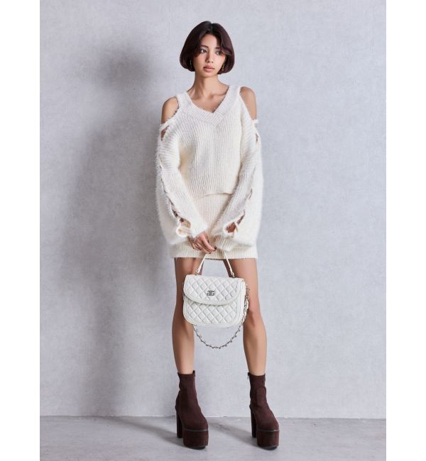 GYDA「レースアップシャギーニットトップス」|ニット・セーター|