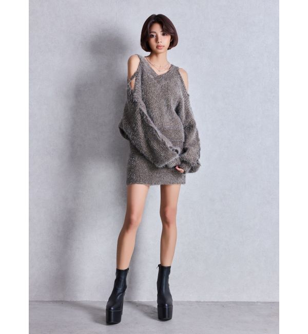 GYDA「レースアップシャギーニットトップス」|ニット・セーター|