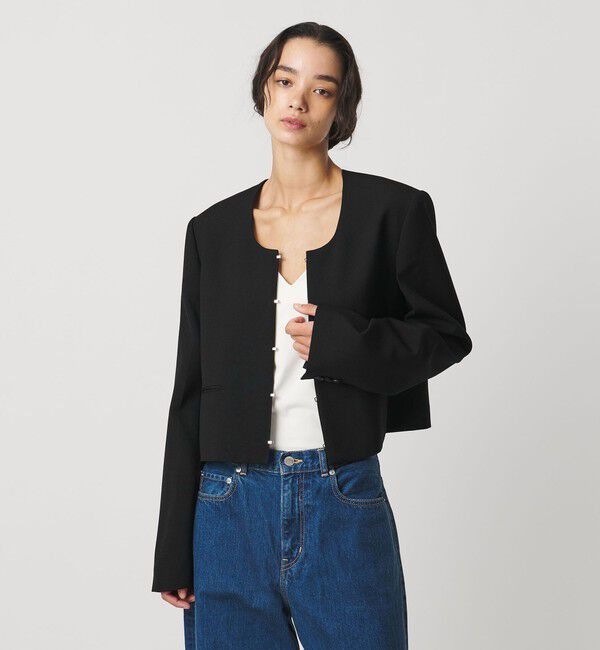 AEWEN MATOPH「＜AEWEN MATOPH＞Uネックショートジャケット」|ノーカラージャケット|BLACK