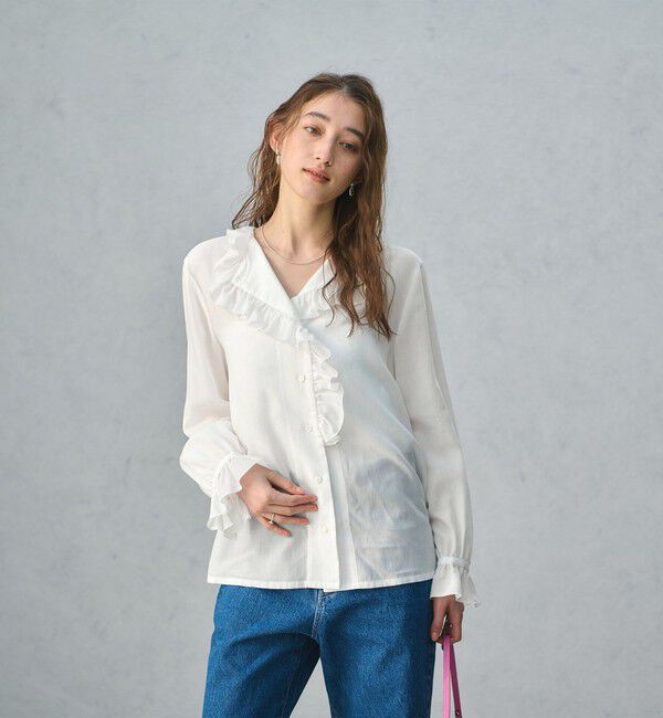 UNITED ARROWS「フリルカラー 2WAY ブラウス ‐ウォッシャブル‐」|シャツ・ブラウス|OFF WHITE