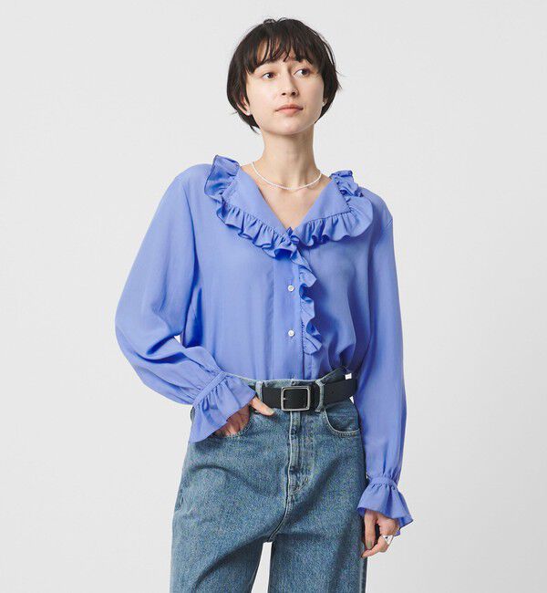 UNITED ARROWS「フリルカラー 2WAY ブラウス ‐ウォッシャブル‐」|シャツ・ブラウス|LT.BLUE