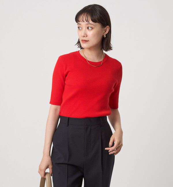 UNITED ARROWS green label relaxing「＜1_OF MINE＞リブ クルーネック 5分袖 ニット プルオーバー」|ニット・セーター|RED