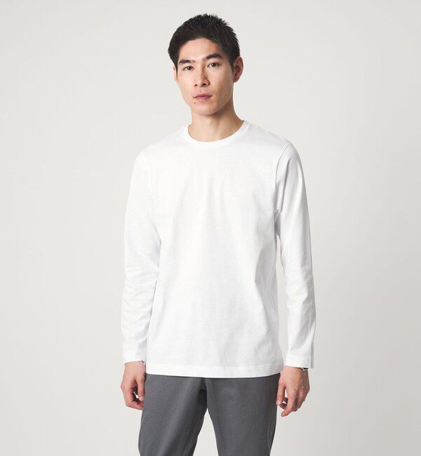 UNITED ARROWS green label relaxing「LONG FIBER COTTON クリア クルーネック 長袖 Tシャツ」|Tシャツ・カットソー|WHITE