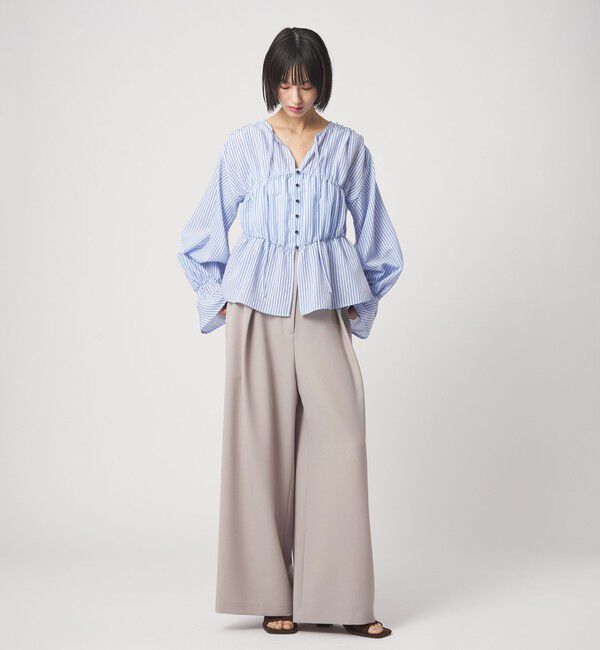 EMMEL REFINES「＜EMMEL REFINES＞EM ストライプ ギャザー ブラウス」|シャツ・ブラウス|