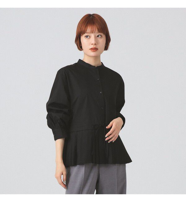 Ray BEAMS 「プリーツ キリカエ バンドカラー シャツ」|シャツ・ブラウス|BLACK