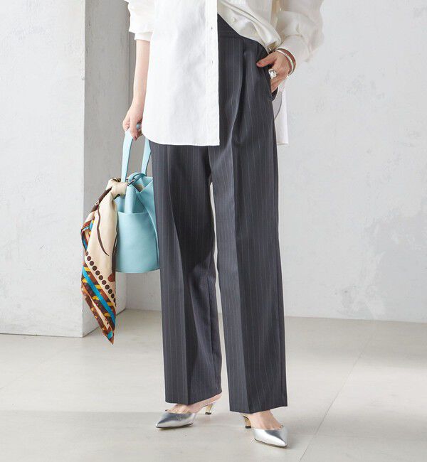 SHIPS for women「〈手洗い可能〉ストライプ ツイル ストレート パンツ」|スラックス|